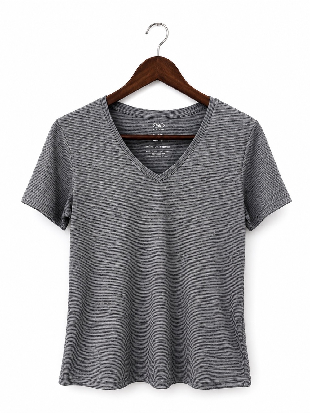 Athletic Works Gray Striped V-Neck Short Sleeve Tee